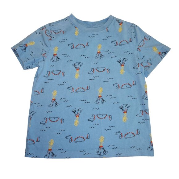 Hanna Andersson Boy Blue Volcano & Dinosaur Organic Cotton T-Shirt US 8 2458 - Picture 1 of 5
